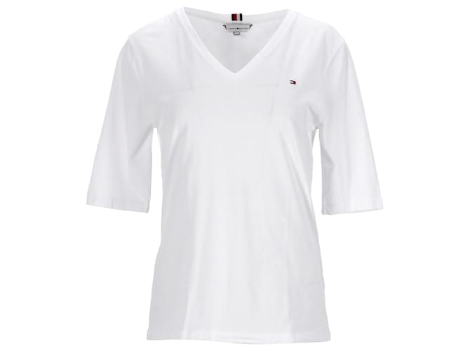 Tommy Hilfiger Damen Essentials Slim Fit Halbarm-T-Shirt Weiß Baumwolle  ref.1220355