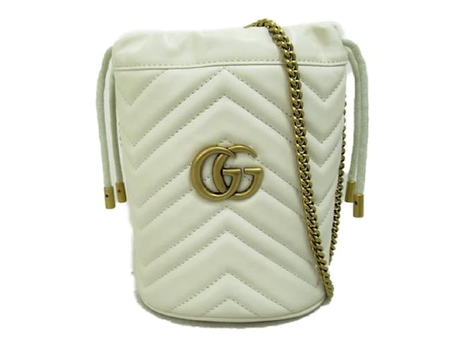 Gucci Mini GG Marmont Matelassé Bucket Bag 575000 White Leather  ref.1220370