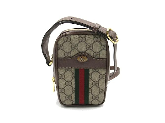 Gucci GG Supreme Ophidia Double Zip Crossbody Bag 546595 Brown Cloth  ref.1220372