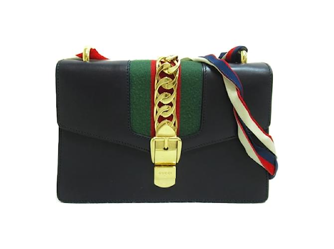 Gucci Small Sylvie Shoulder Bag  Leather Shoulder Bag 421882  in Excellent condition Blue  ref.1220383