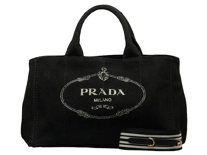 Prada Canapa Logo Tote Bag Black Cloth  ref.1220388