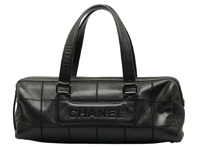 Chanel Caviar Choco Bar Handtasche Schwarz Leder  ref.1220393