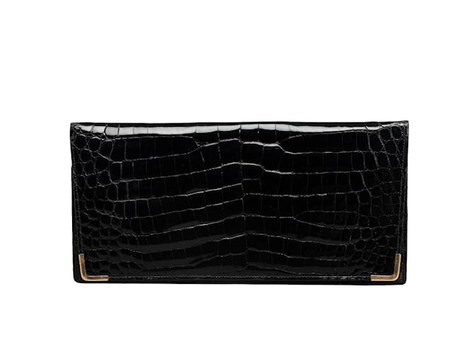 Gucci Embossed Leather Bifold Long Wallet Black Pony-style calfskin  ref.1220404