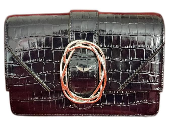 Zadig & Voltaire Zadig et Voltaire crocodile leather bag Black Silvery Navy blue Patent leather Metal  ref.1220435