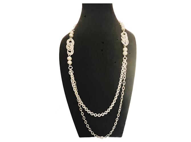 DOLCE & GABBANA necklace in steel with lined chain with shiny and diamond beads Silvery  ref.1220493