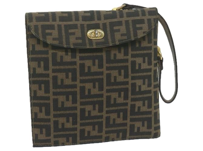 FENDI Zucca Canvas Hand Bag Black Brown Auth 64269  ref.1220646