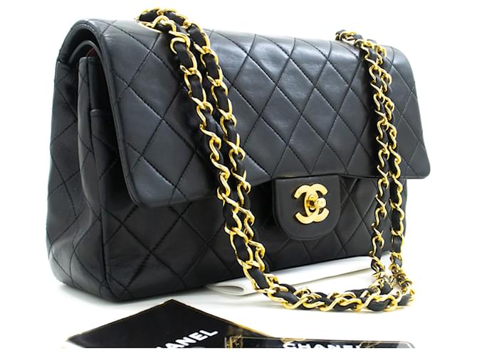Chanel Classic lined flap 10" Chain Shoulder Bag Black Lambskin Leather  ref.1220692