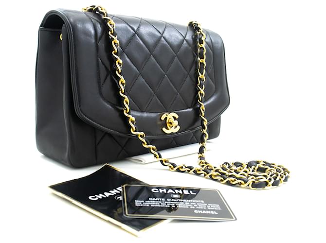 CHANEL Diana Flap Chain Shoulder Bag Black Quilted Lambskin Purse Leather  ref.1220693