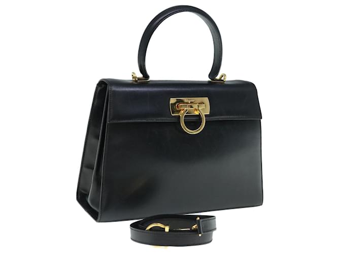 Salvatore Ferragamo Gancini Handtasche Leder 2weg Schwarz Auth th4485  ref.1220705