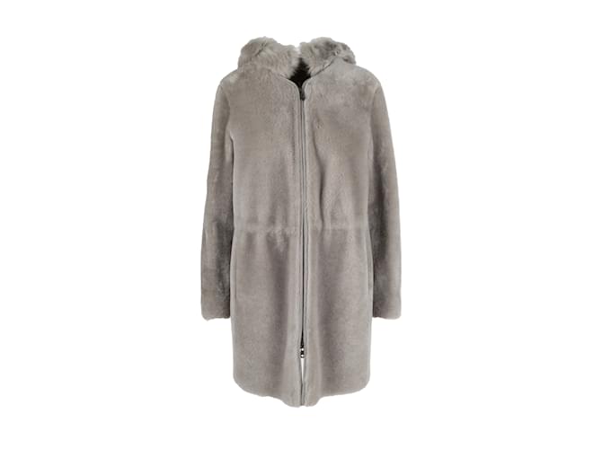 Emporio Armani Shearling Coat with Detachable Hoodie Grey  ref.1220867