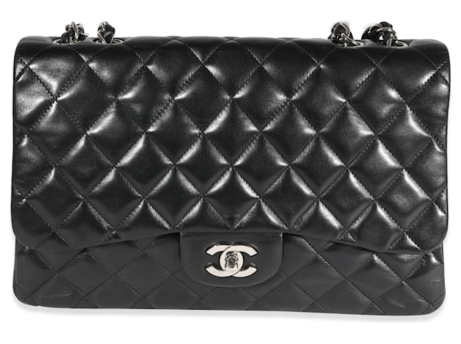 Timeless Chanel Black Quilted Lambskin Jumbo Classic Single Flap Bag Leather  ref.1220915