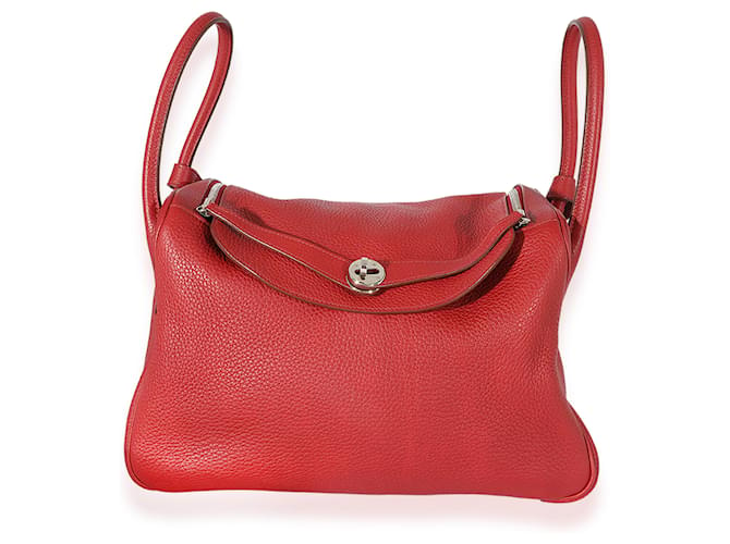 Hermès Rouge Grenat Clémence Leather Lindy 34 PHW Red  ref.1220918