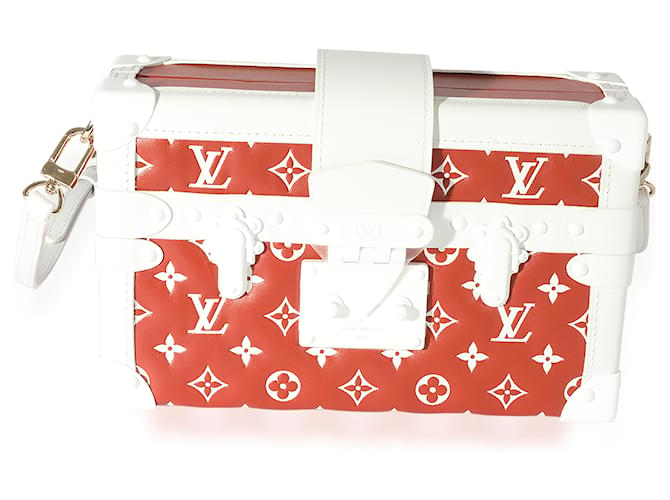 Louis Vuitton Terracota e Monograma Branco Pele de Cordeiro em Relevo Petite Malle Marrom Couro  ref.1220924
