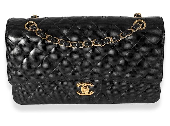 Timeless Chanel Black Quilted Perforated Lambskin Medium Classic Double Flap Bag Leather  ref.1220929