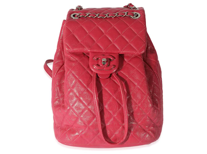 Chanel Red Quilted Calfskin Medium Covered CC Drawstring Backpack Pink Leather  ref.1220943