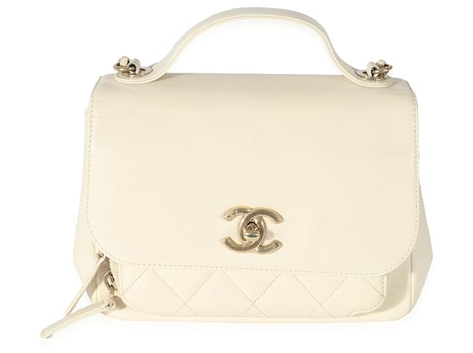 Classique Chanel Cream Caviar Mini Business Affinity Flap Cuir Blanc  ref.1220947