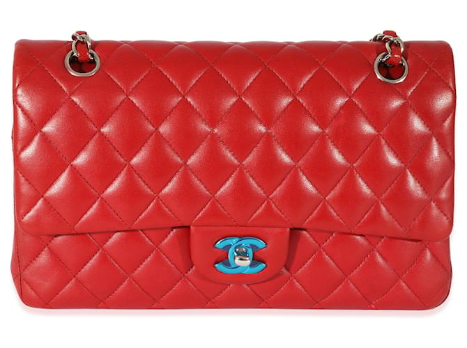 Timeless Bolsa Chanel Red Acolchoada Pele de Cordeiro Médio Clássico Forrado com Flap Vermelho Couro  ref.1220954