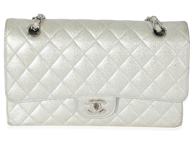 Classique Chanel 21Sac à rabat doublé K Glitter Caviar Medium Classic Argent  ref.1220956