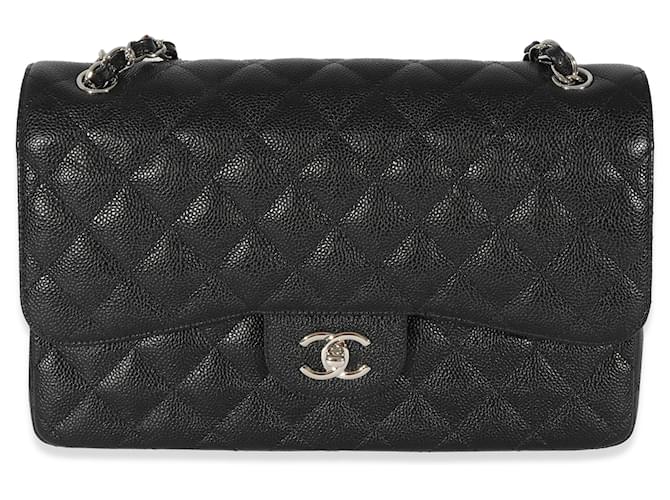 Timeless Chanel Black Caviar Jumbo Classic gefütterte Flap Bag Schwarz Leder  ref.1220967