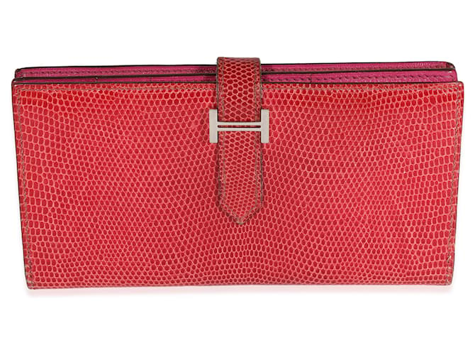 Hermès Hermes Fuchsia Lizard Classic Bearn Wallet Phw Pink Exotic leather  ref.1220971