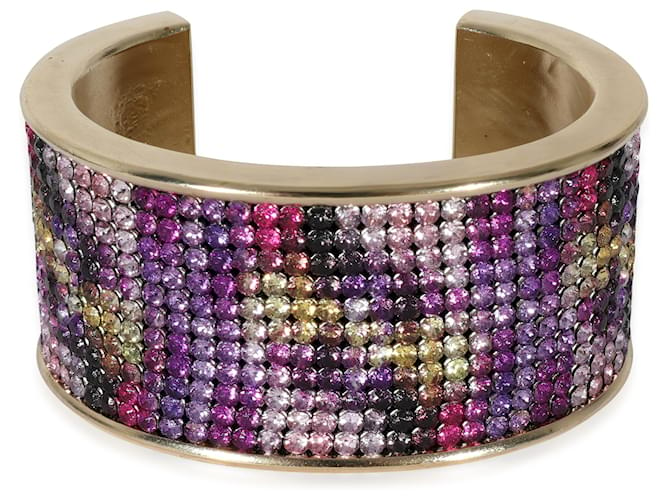 Chanel 2015 Bracelete banhado a ouro multicolorido de strass largo  ref.1220992