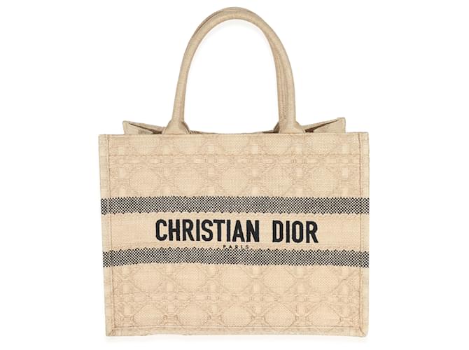 Bolsa média Christian Dior Natural Cannage Raffia Bege Palha  ref.1220996
