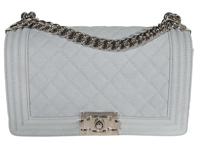 Chanel Light Blue Quilted Washed Caviar Old Medium Boy Bag Leather  ref.1221001