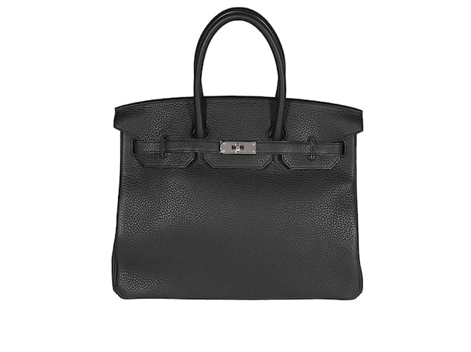 Hermès Hermes Plomb Clemence Birkin 35 PHW Schwarz Leder  ref.1221011