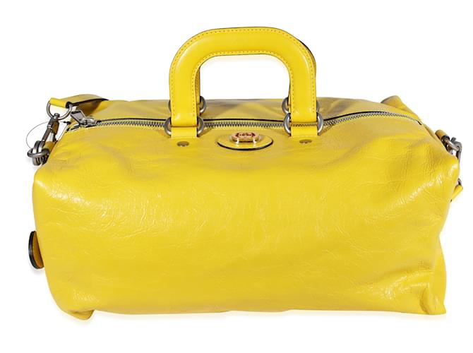 Wandelbarer Rucksack aus weichem, gekräuseltem Leder von Gucci in Gelb  ref.1221012