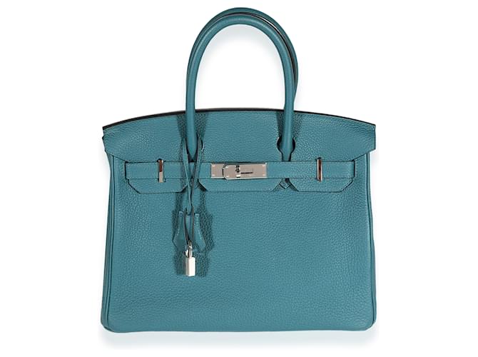 Hermès Verso Vert Bosphore & Bleu Ocean Togo Birkin 30 PHW Blue Leather  ref.1221019