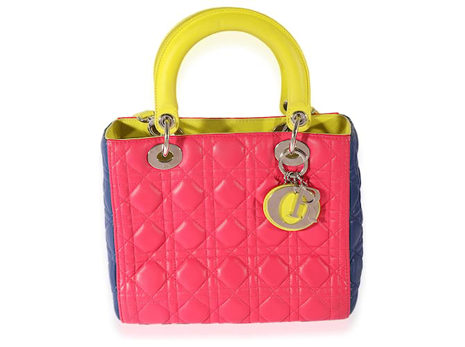 Christian Dior Dior Tricolor Quilted Lambskin Medium Lady Dior Bag Pink Blue Multiple colors Green Leather  ref.1221020