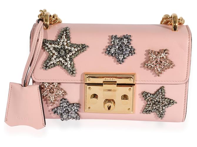 Bolso pequeño con candado de piel de becerro rosa Crystal Star de Gucci Cuero  ref.1221037