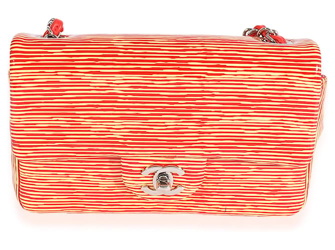 Timeless Chanel Red Striped Patent Mini rechteckige klassische Flap Bag Rot Gelb Lackleder  ref.1221048