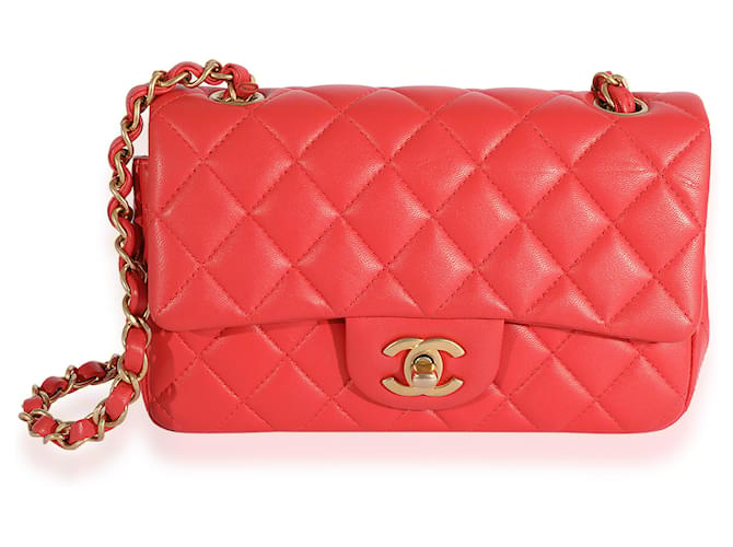 Timeless Bolsa Chanel Coral acolchoada em pele de cordeiro Mini Retangular Classic Flap Bag Rosa Couro  ref.1221050