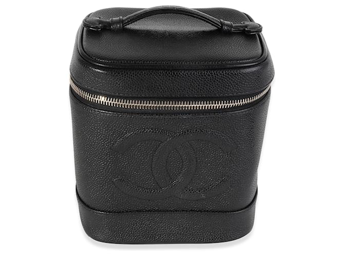 Vanity Trousse de toilette Chanel Vintage Black Caviar Cuir Noir  ref.1221062