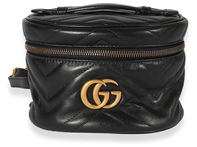 Gucci Black Matelassé Calfskin GG Marmont Round Backpack Leather  ref.1221065