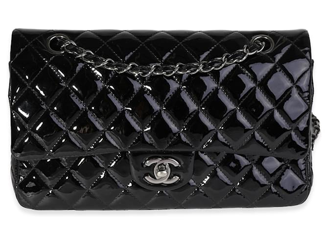 Timeless Chanel Black Quilted Patent Leather Medium Classic Double Flap Bag  ref.1221092