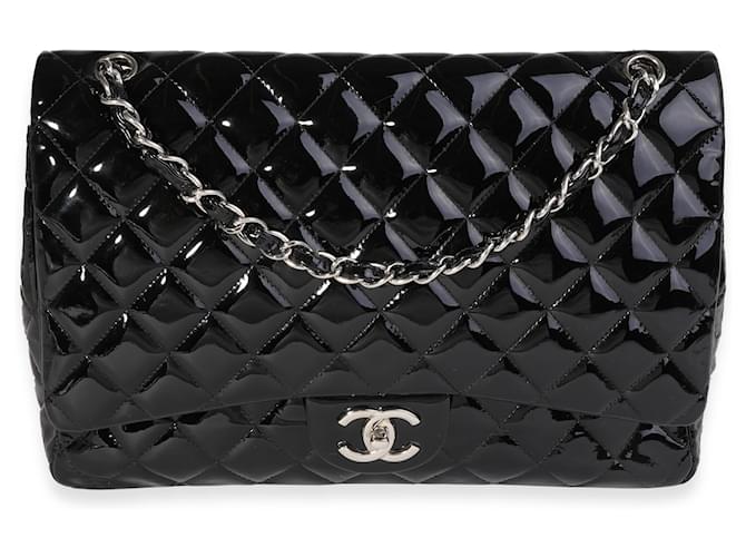 Timeless Chanel Black Quilted Patent Leather Maxi Classic Double Flap Bag  ref.1221093
