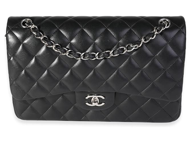 Timeless Chanel Black Quilted Lambskin Jumbo Classic Double Flap Bag Leather  ref.1221098