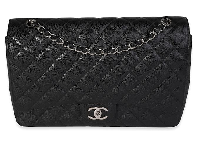 Timeless Chanel Black Quilted Caviar Maxi Classic Double Flap Bag Leather  ref.1221100