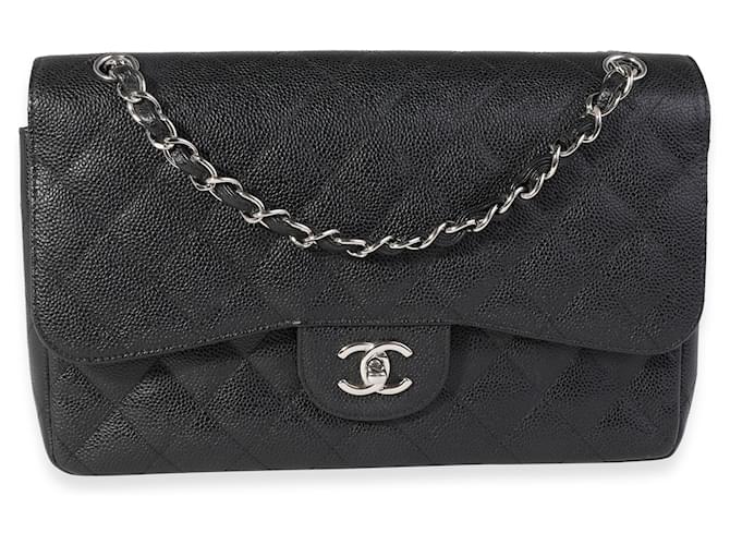 Timeless Chanel Black Quilted Caviar Jumbo Classic Double Flap Bag Leather  ref.1221106