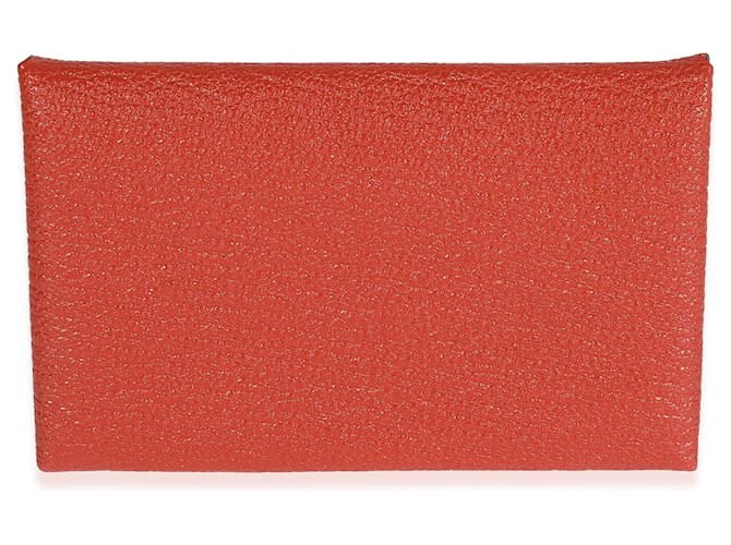 Hermès Capa para cartão Sienne Chévre Mysore Calvi Vermelho Laranja Couro  ref.1221123
