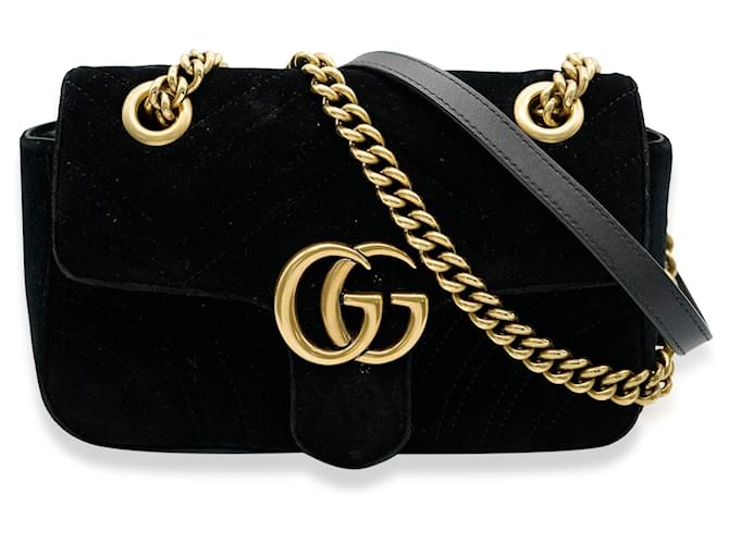 Bolsa Gucci Black Velvet Matelassê GG Mini Marmont Preto Veludo  ref.1221131