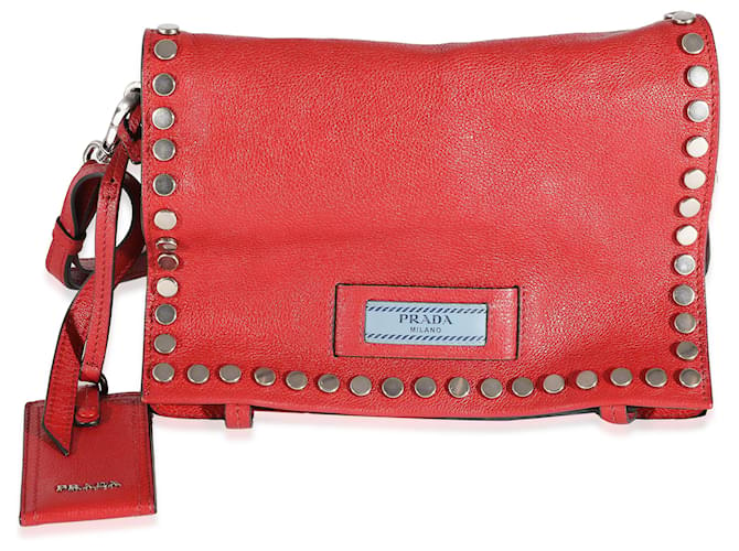 Prada Red Leather Glace Etiquette Crossbody  ref.1221138