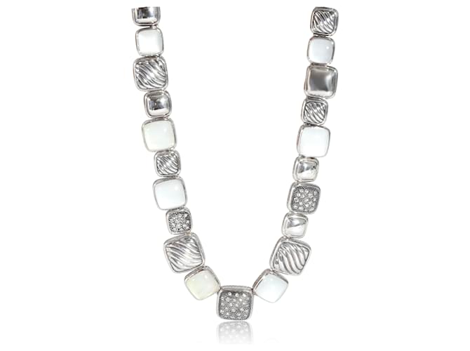 David Yurman Chiclet Moonstone & Diamond Necklace in Sterling Silver 1/1 ctw  ref.1221155