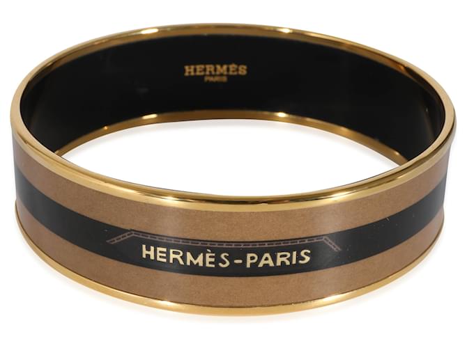 Bracelet large imprimé à boucle en émail Hermès 67 Plaqué or  ref.1221173