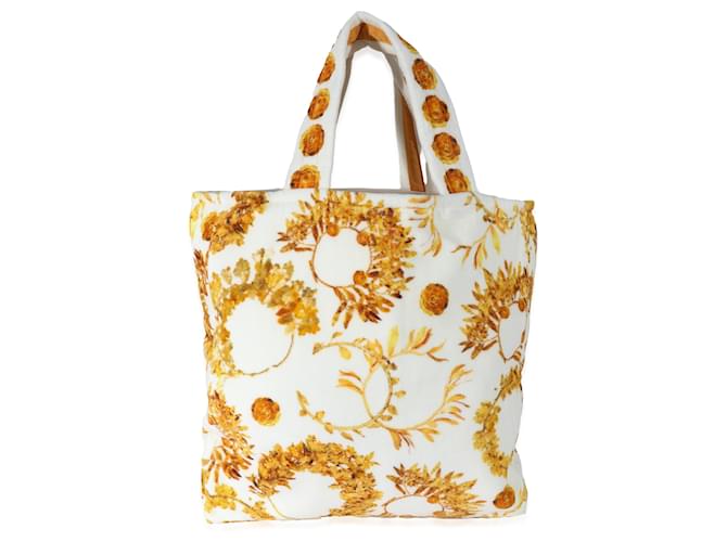 Chanel Paris-Greece Strandtasche aus weißem Frottee Orange Gelb Tuch  ref.1221191