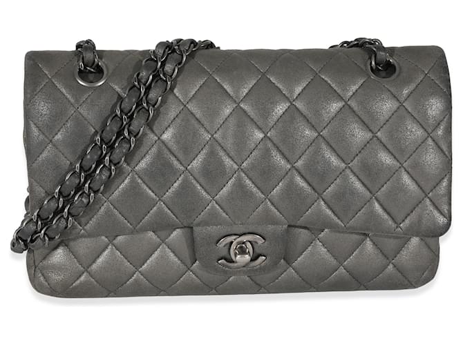 Timeless Chanel Grey Metallic Nubuck Medium Classic gefütterte Klappe Grau Metallisch Nubuk  ref.1221227