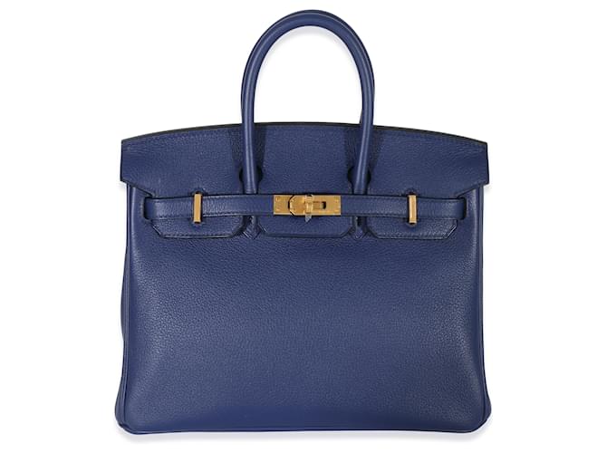 Hermès Taurillon Novillo Verso Bleu Saphir Gris Mouette Birkin 25 GHW Blue Leather  ref.1221228