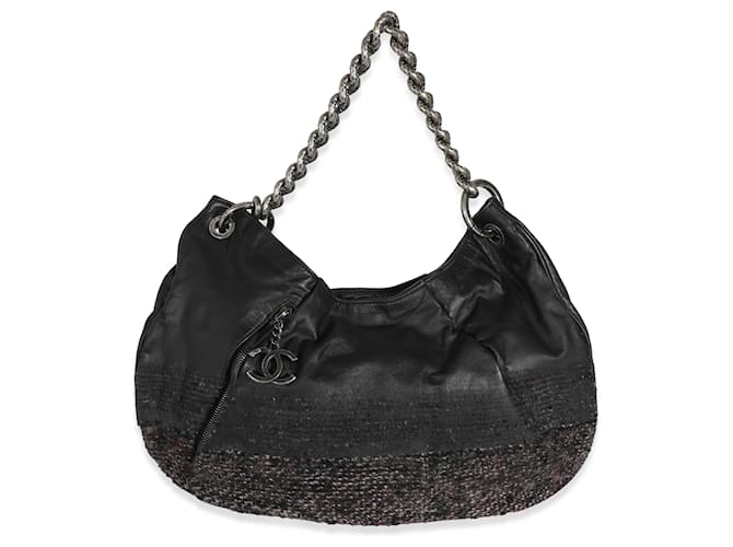 Chanel Black Tweed Leather Coco Pleats Hobo Multiple colors Dark red Cloth  ref.1221231